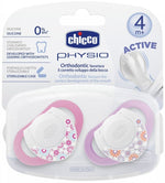 CHICCO Physio Orthodontic Active, Πιπίλα Σιλικόνης με Θήκη 4+m (2 τμχ.)