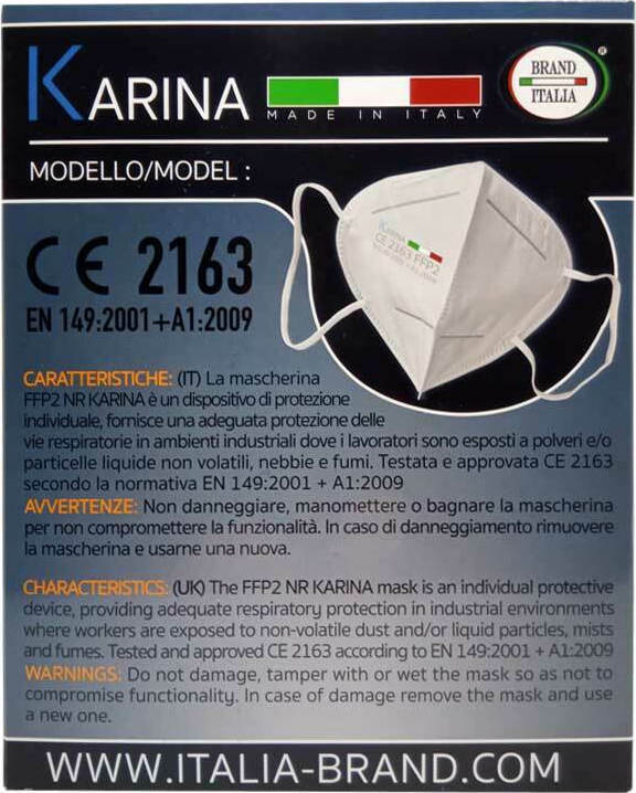 BRAND ITALIA Μάσκα προσώπου υψηλής προστασίας FFP2 , 1 τεμάχιο