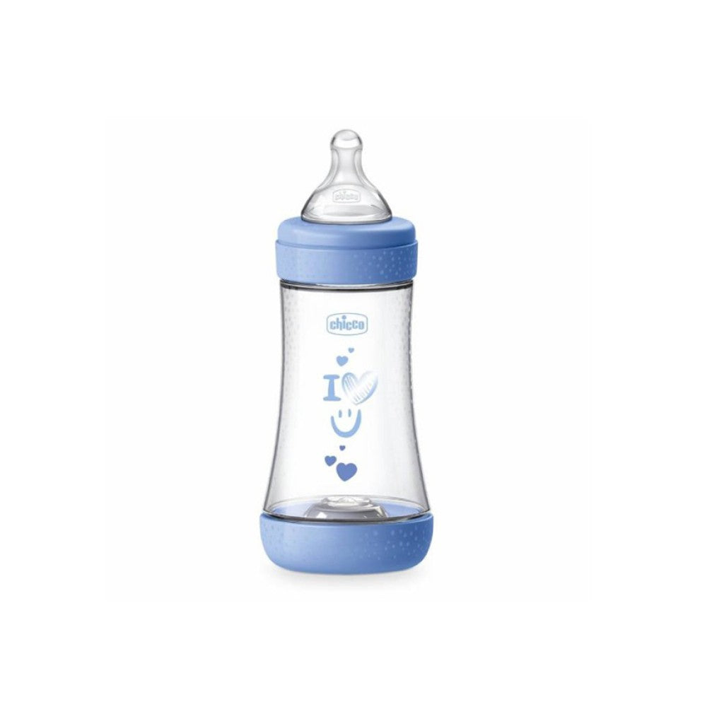 CHICCO PERFECT 5 INTUI-FLOW SYSTEM 2M+ BABY BOTTLE 240MLΜΠΛΕ I LOVE U