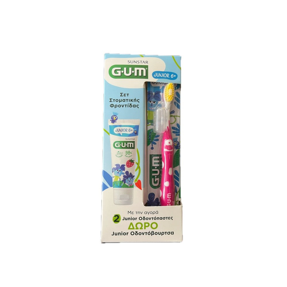 GUM Promo Toothpaste Junior Παιδική Οδοντόκρεμα 6Υ+ 2x50ml & Δώρο Toothbrush Junior Παιδική Οδοντόβουρτσα 6Y+