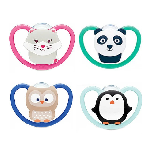 NUK Space ζωάκια πιπίλα σιλικόνης με θήκη 6-18 m, 1 τμχ