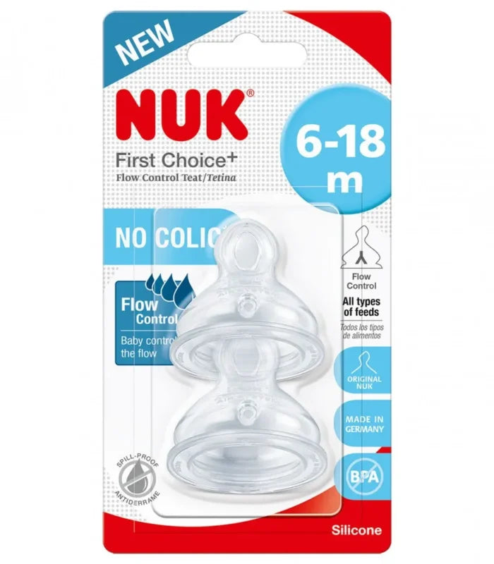 NUK First Choice Plus Θηλές Σιλικόνης Flow Control 6-18 Μηνών, 2τμχ