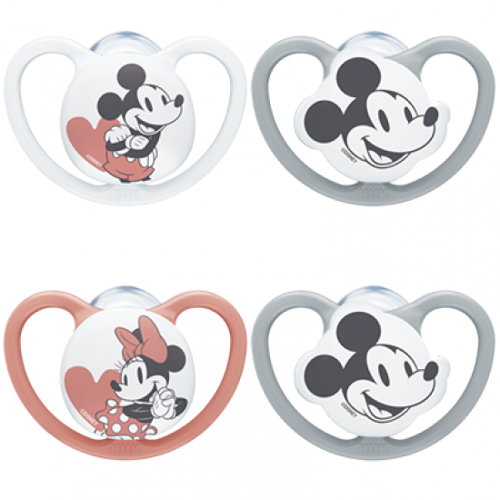 NUK Space Disney Mickey-Minnie ορθοδοντική πιπίλα σιλικόνης με θήκη 0-6 m, 1 τμχ