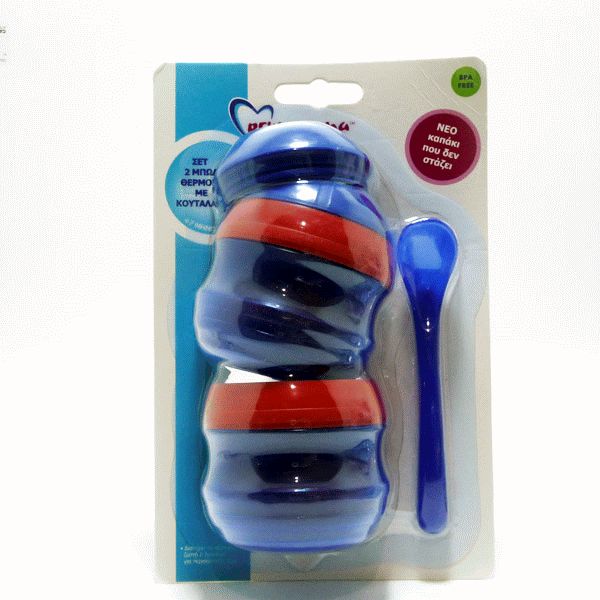 Mam Primamma Μπολ Θερμός Μπλέ -Κόκκινο 2τμχ & Κουταλάκι, 7m+