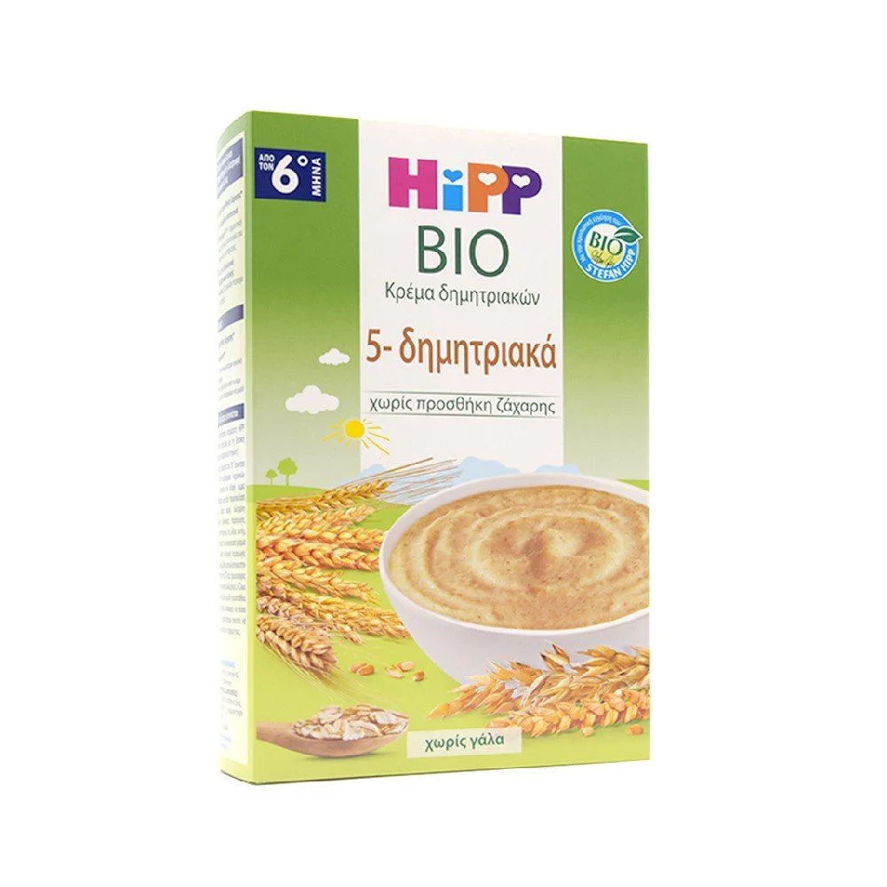 HIPP Bio Κρέμα 5 Δημητριακών 6m+ Χωρίς Ζάχαρη, 200gr