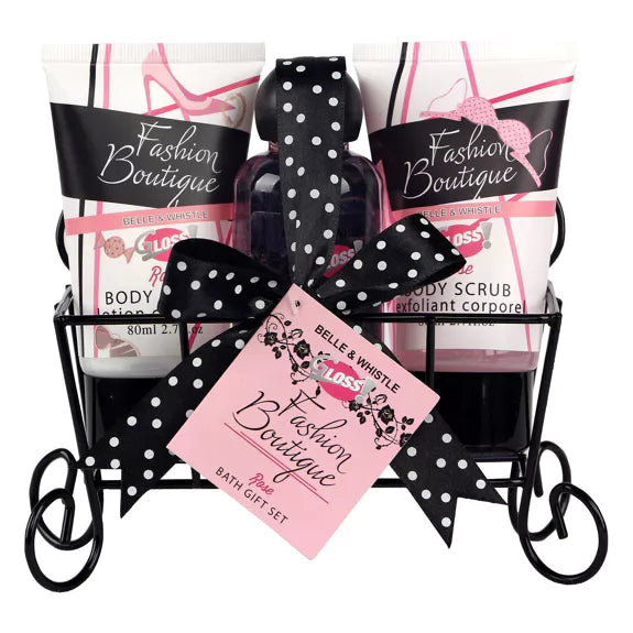 POKHARA Σετ δώρου Γαλλίας με 100ml αφρόλουτρο -80ml body lotion-80ml body scrub και μεταλλική βάση