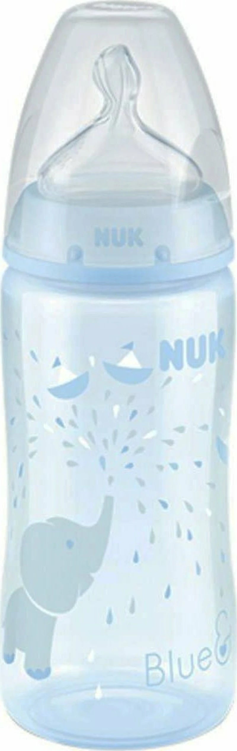 NUK First Choice Πλαστικό Μπιμπερo Μπλε Ελεφαντάκι 0-6m με Θηλή Σιλικόνης 300ml