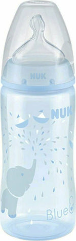 NUK First Choice Πλαστικό Μπιμπερo Μπλε Ελεφαντάκι 0-6m με Θηλή Σιλικόνης 300ml