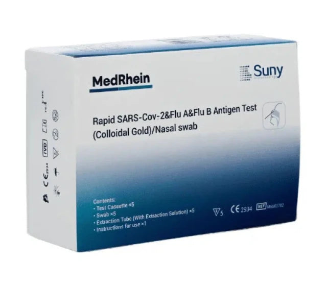 MEDRHEIN SunyBio COVID-19 Τεστ Ανίχνευσης Αντιγόνου Covid-19 & Influenza A+B Τέστ Γρίπης Α/Β , 5 τεμάχια