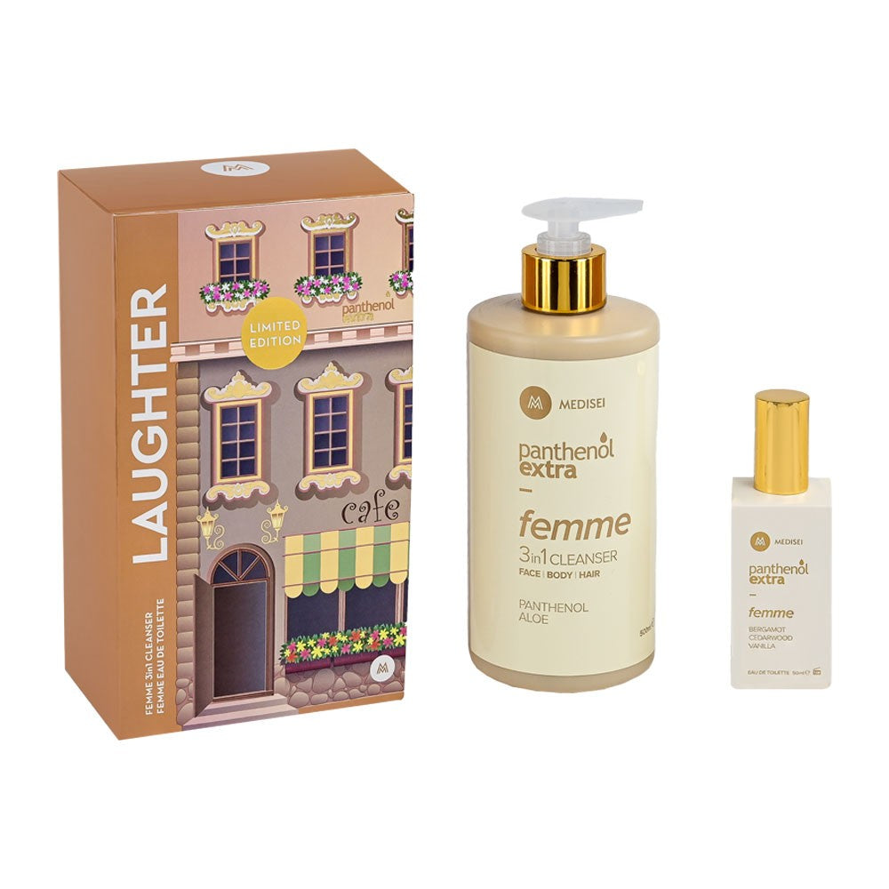 MEDISEI Panthenol Extra Laughter Femme 3 In 1 Γυναικείο Αφρόλουτρο-Σαμπουάν 500ml & Femme Άρωμα 50ml