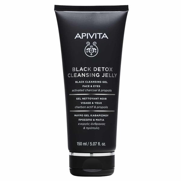 APIVITA Black Detox Cleansing Jelly, Μαύρο Gel Καθαρισμού Πρόσωπο & Μάτια με Πρόπολη & Ενεργός Άνθρακα 150ml