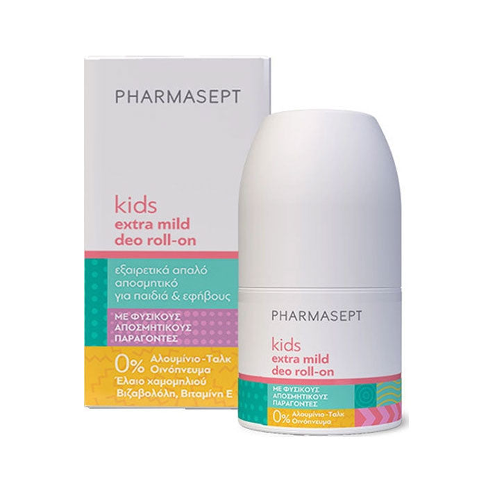 PHARMASEPT Extra Mild Kids Deo Roll-On Εξαιρετικά Απαλό Αποσμητικό για Παιδιά Χωρίς Οινόπνευμα και Άλατα Αλουμινίου, 50ml
