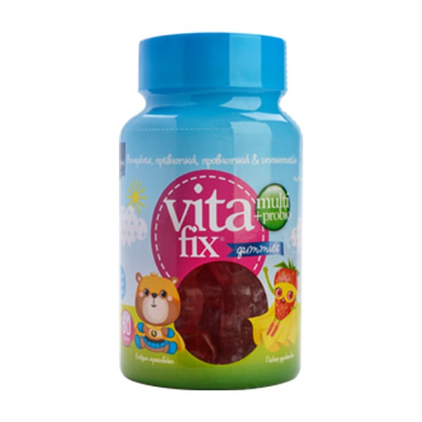Intermed Multi & Probio VitaFix Gummies "Bear" Strawberry Παιδικές Πολυβιταμίνες σε Ζελεδάκια με Σχήμα Αρκουδάκι και Γεύση Φράουλα, Βαζάκι με 60τεμ