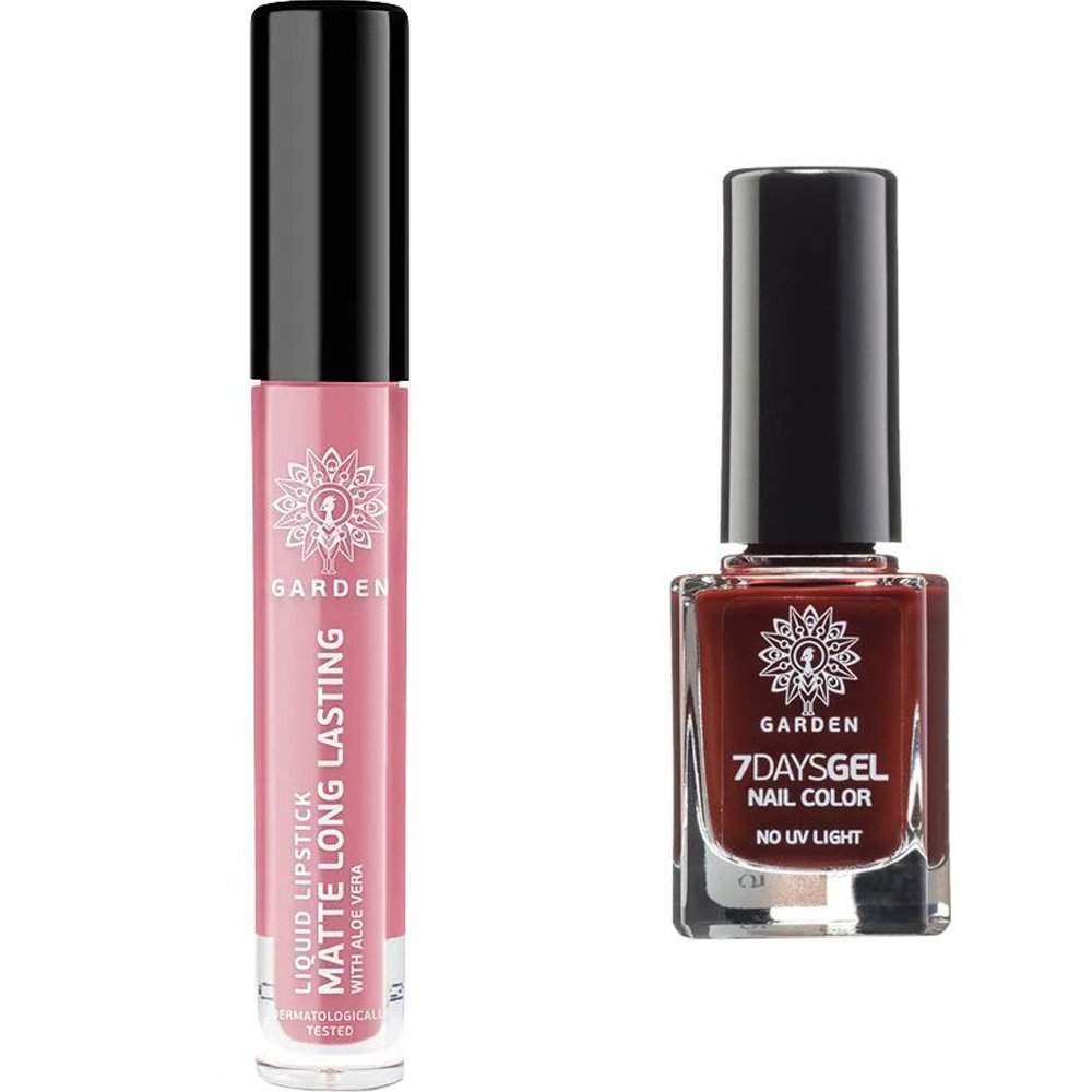 GARDEN OF PANTHENOLS Liquid Lipstick 02 Matte Long Lasting 4ml & 7 Days Gel Nail Color 46, 12ml