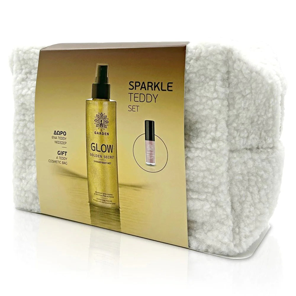 GARDEN OF PANTHENOLS Sparkle Teddy Σετ με Glow Golden Secret Shimmer Body Mist 200ml & Mini Υγρό Ματ Κραγιόν Dream Cream No.1, 2ml + Δώρο Νεσεσέρ, 1σετ