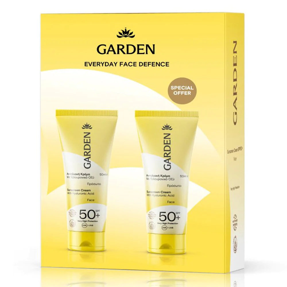 GARDEN OF PANTHENOLS Box Everyday Face Defence Σετ με Αντηλιακή Κρέμα Προσώπου με Υαλουρονικό Οξύ SPF50+, 2τμχ