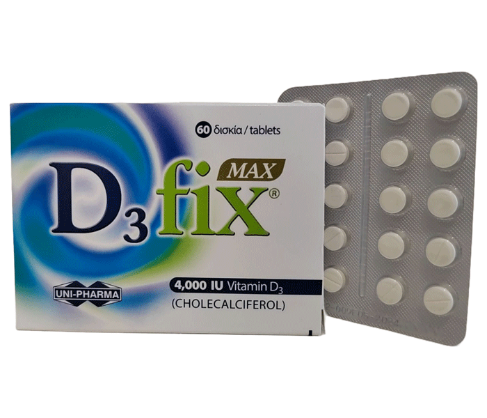 UNI-PHARMA D3 Fix Max 4000 IU Συμπλήρωμα Διατροφής Βιταμίνης D3, 60tabs