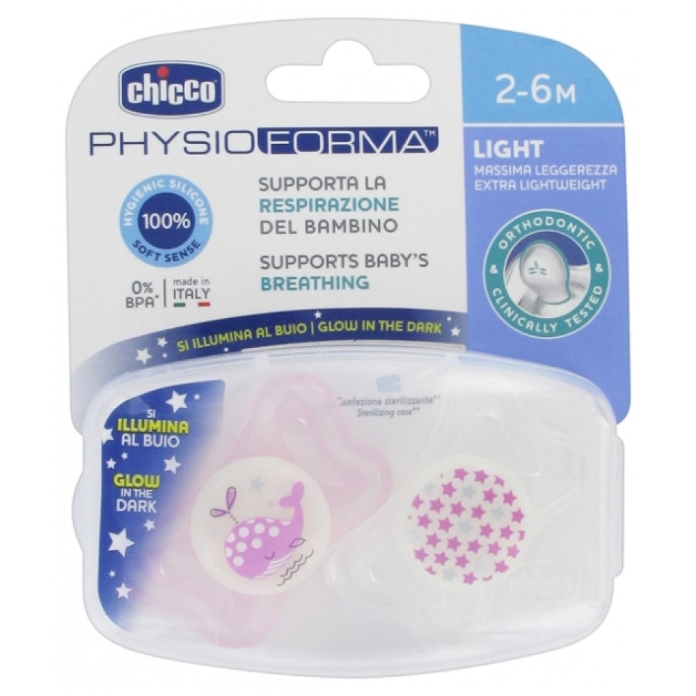 CHICCO Πιπίλα Physio Light 2-6Για Τη Νύχτα 2 Τεμάχια