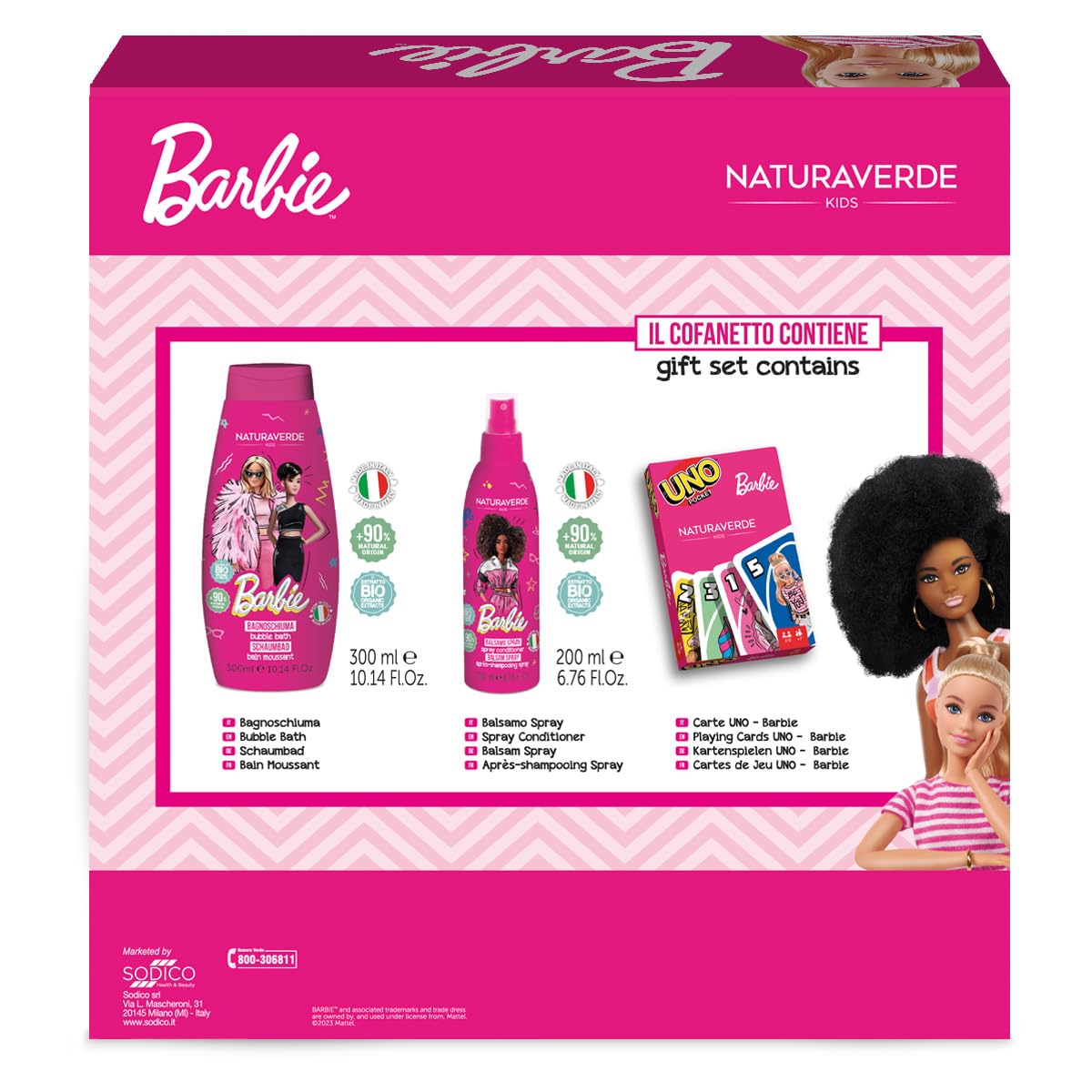 NATURAVERDE Barbie Coffret Αφρόλουτρο 300ml+βαλσάμο 200ml+carte Uno