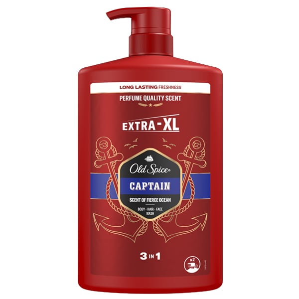 OLD SPICE Captain Extra-XL 3 in 1 Αφρόλουτρο & Σαμπουάν για Άνδρες, 1lt