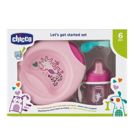 CHICCO Σετ Φαγητού (Πιάτο/Μπωλ – Ποτήρι – Σετ Κουτάλι) 6m+ Ροζ