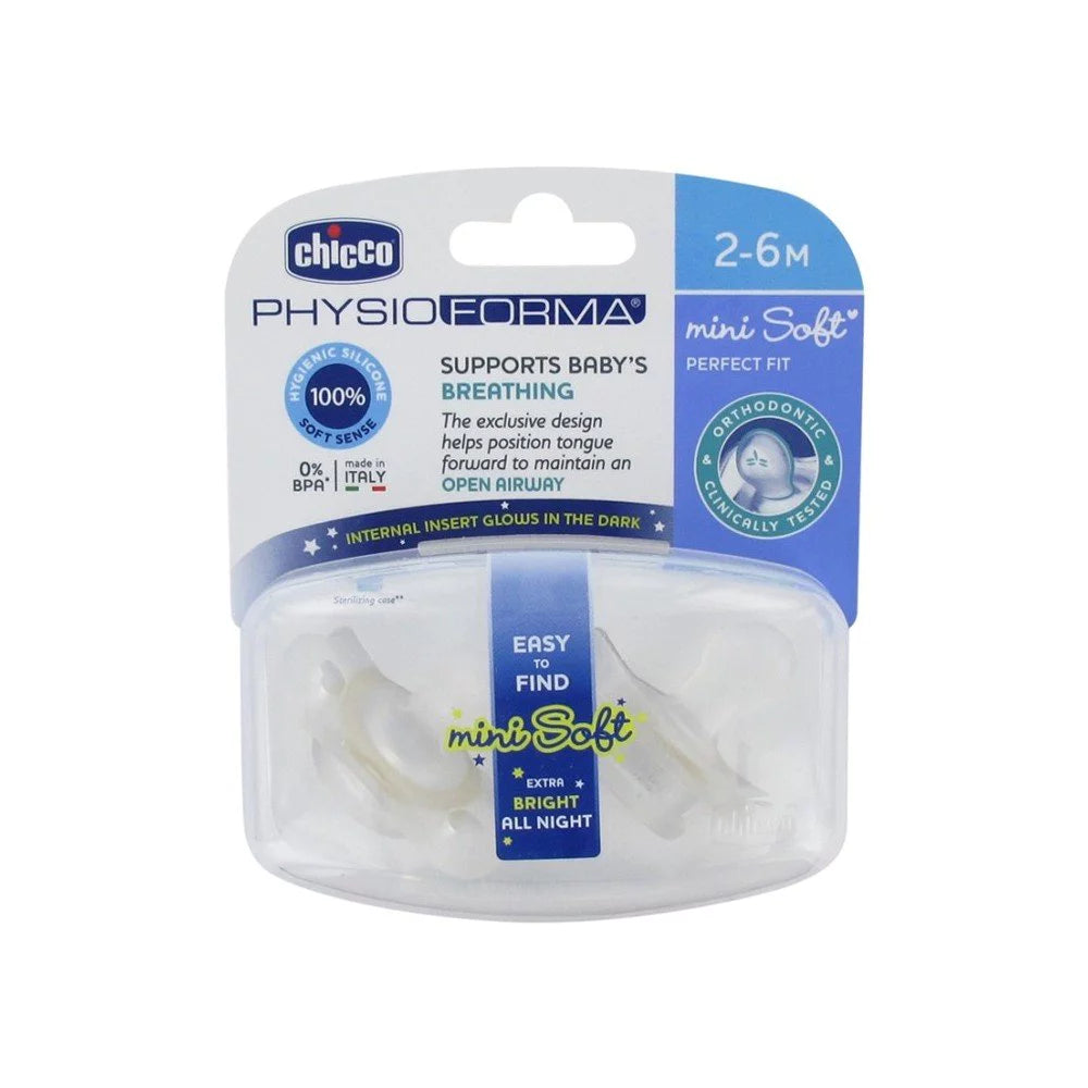 CHICCO PhysioForma Mini Soft Σιλικόνης Διάφανη 2-6m που Φωσφορίζει, 2τμχ