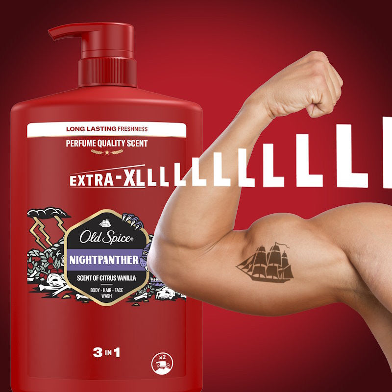 OLD SPICE Nightpanther Shower Gel & Shampoo XL 3-in-1 Αφρόλουτρο & Σαμπουάν για Άνδρες, 1 L