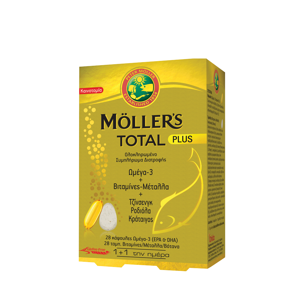 MOLLER'S - TOTAL Plus Ολοκληρωμένο Συμπλήρωμα Διατροφής Ωμέγα 3, Βιταμίνες & Μετάλλα (28 caps + 28 tabs)