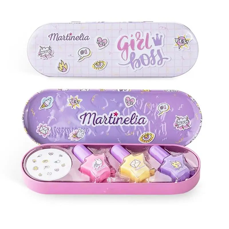 MARTINELIA Super Girl Nail Polish & Stickers Tin Box – Παιδικό Σετ Περιποίησης Νυχιών 15 x 7,5 x 3,5cm Ηλικίες 3+