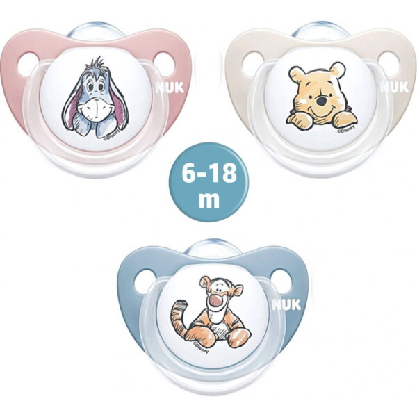 NUK Trendline Winnie πιπίλα σιλικόνης με θήκη 6-18m, 1 τμχ