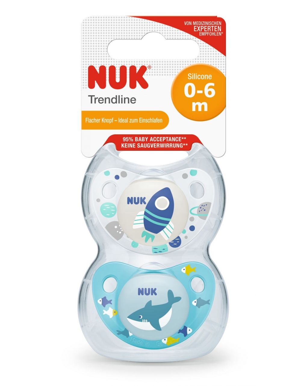 NUK Trendline Adore Πιπίλα Σιλικόνης με θήκη 0-6m , 2τμχ