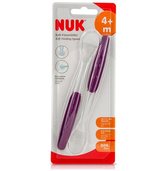 NUKEasy Learning Μαλακό Κουτάλι Φαγητού με Κοίλο Τμήμα από Σιλικόνη, από τον 4 μήνα, 2 τεμάχια