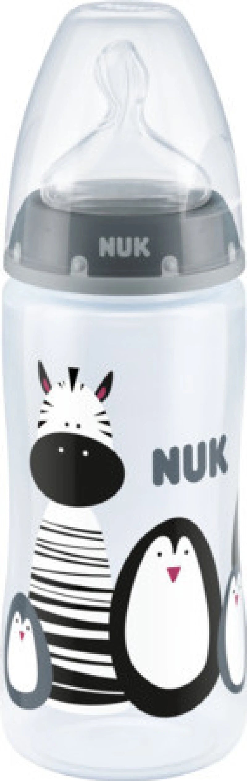 NUK First Choice Πλαστικό Μπιμπερό με Δείκτη Ελέγχου Θερμοκρασίας Θηλή Σιλικόνης 0-6m Animals Γκρι 300ml
