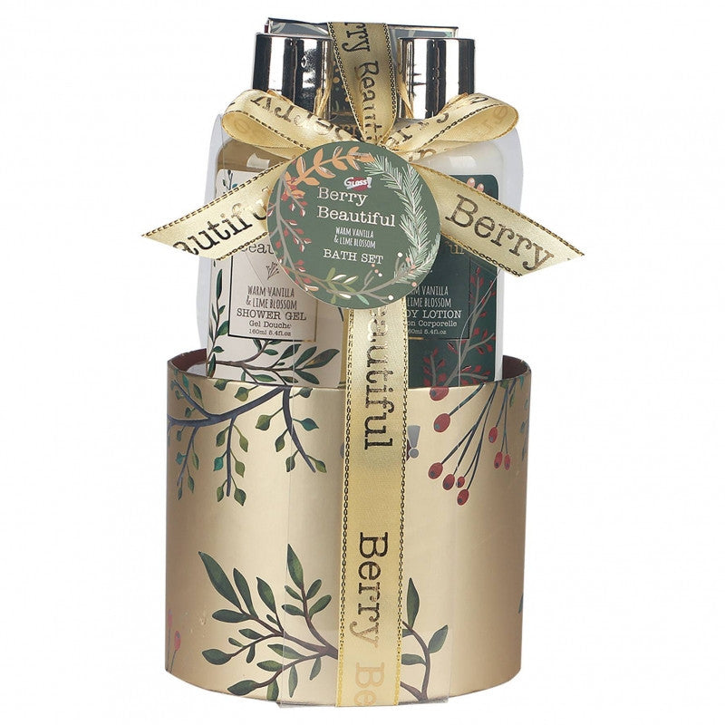 Berry Beautifulσετ δώρου( αφρόλουτρο+ body lotion + bath fizzer ) με άρωμα βανίλια και lime