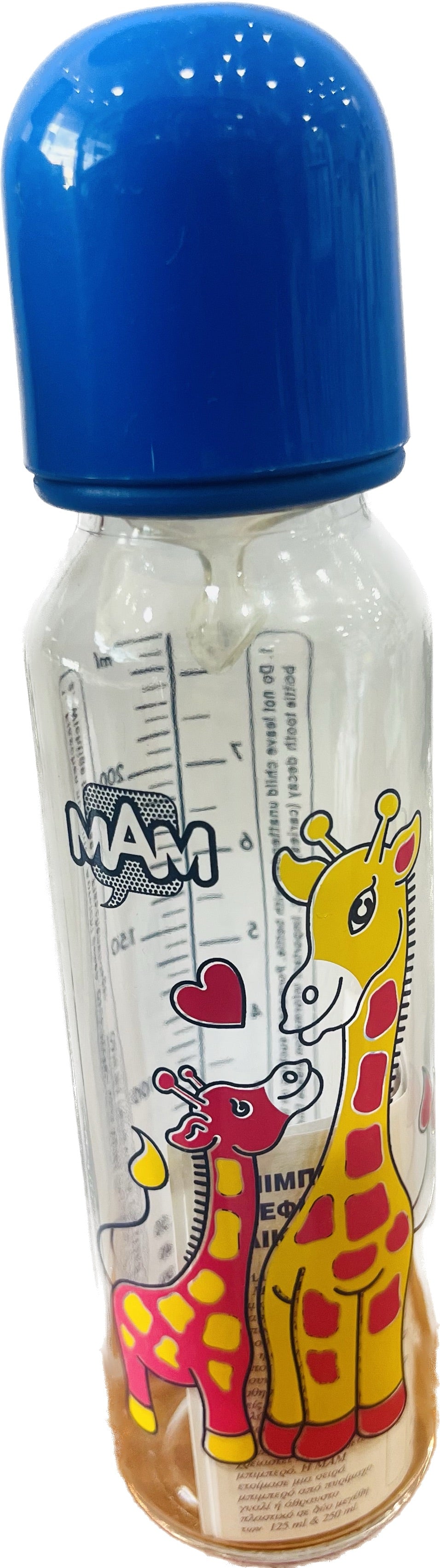MAM μπιμπερό στενή θηλή γυάλινο 0+ 250ml. (περιλαμβάνεται η θηλή)