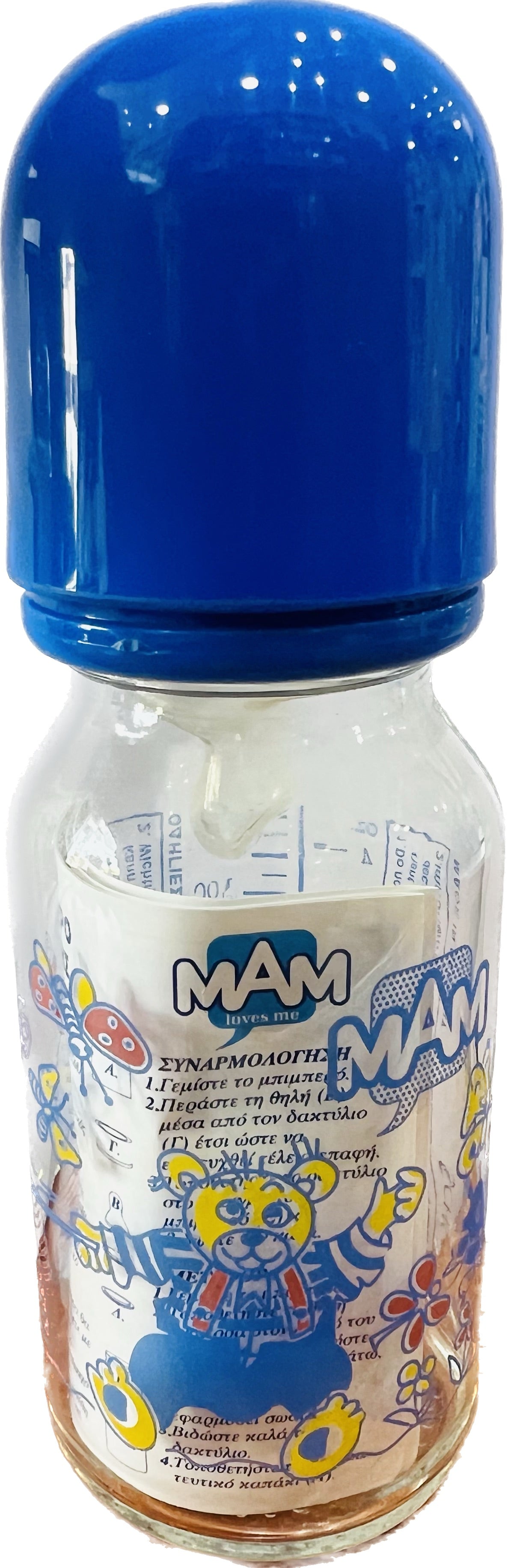 Μαμ μπιμπερό στενή θηλή γυάλινο 0+ 140ml. (περιλαμβάνεται η θηλή)