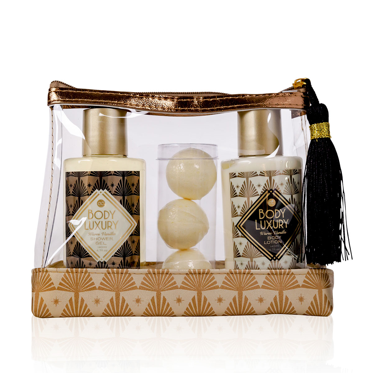 BODY LUXURY σετ περιποίησης γαλάκτωμα σώματος+αφρόλουτρο+ μπόμπες μπάνιου