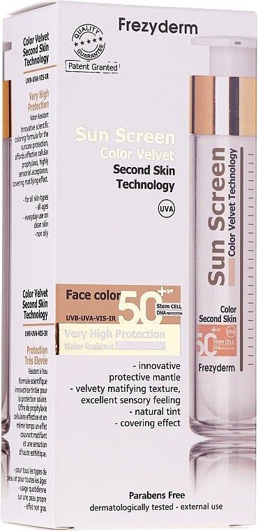 FREZYDERM Sun Screen Color Velvet Face Cream SPF 50+, Αντιηλιακό Με Χρώμα 50ml