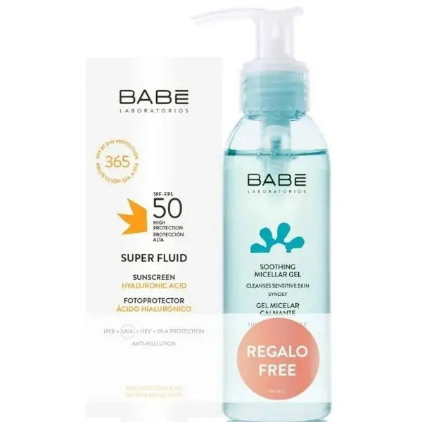 BABE Super Fluid Sunscreen SPF50 Αντιηλιακό Προσώπου με Υαλουρονικό Οξύ 50 ml + Δώρο Micellar Gel Μικυλλιακό Τζελ Καθαρισμού 90 m
