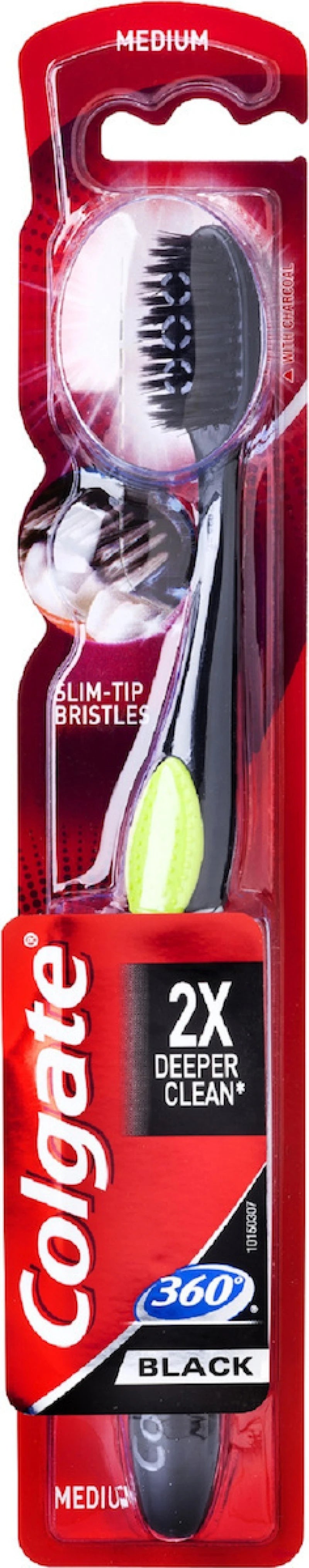 COLGATE 360°Black with Charcoal Medium Οδοντόβουρτσα Μέτρια 1 Τεμάχιο