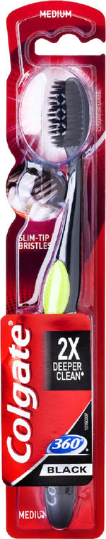 COLGATE 360°Black with Charcoal Medium Οδοντόβουρτσα Μέτρια 1 Τεμάχιο