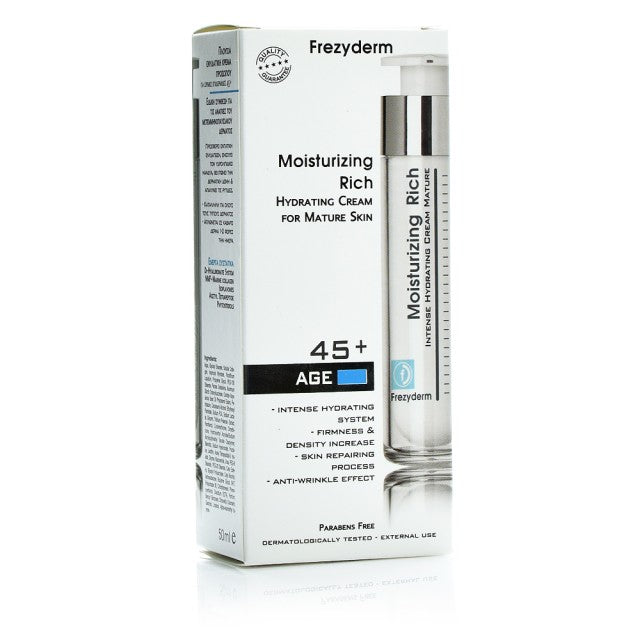 FREZYDERM Moisturizing Rich 45+ Intense Hydrating Cream Mature – Ενυδατική Κρέμα Προσώπου για Ξηρό Δέρμα με Πλούσια Υφή 50ml