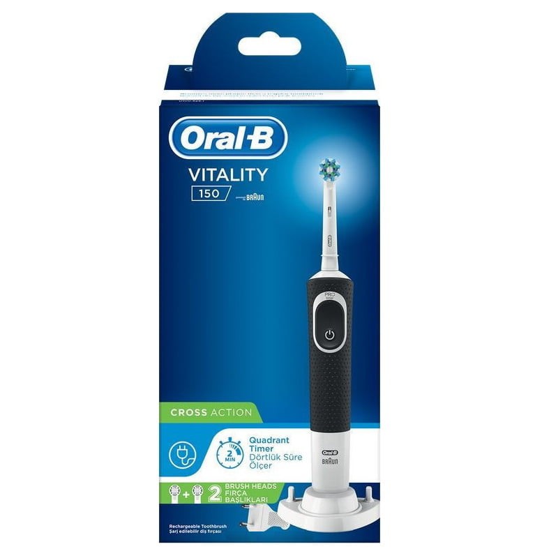 ORAL-B Vitality 150 Cross Action Ηλεκτρική Οδοντόβουρτσα με Χρονομετρητή, Μαύρη + 2 ανταλλακτικά