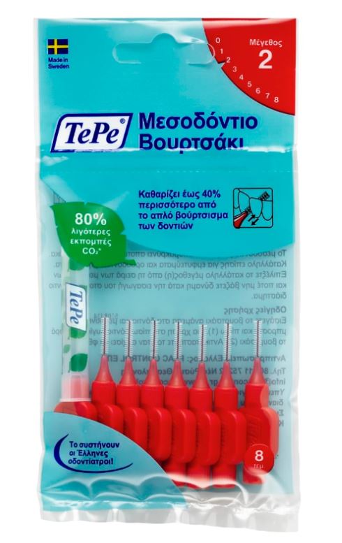 TEPE Μεσοδόντια Μπουτσάκια 0,5mm Κόκκινα (Μέγεθος 2), 8 Τεμάχια