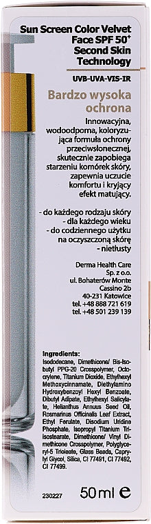 FREZYDERM Sun Screen Color Velvet Face Cream SPF 50+, Αντιηλιακό Με Χρώμα 50ml