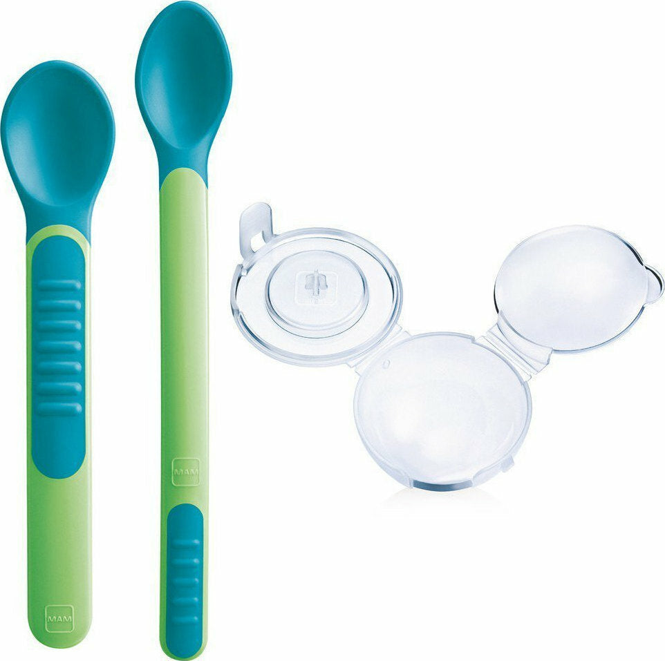 MAM Feeding Spoons and Cover θερμοευαίσθητα Κουταλάκιαμε Καπάκι 6m και άνω, 2 τμχ