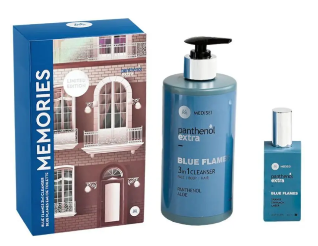 MEDISEI Panthenol Promo Memories Πακέτο Blue Flames Ανδρικό Αφρόλουτρο 500ml &amp; Άρωμα Eau De Toilette 50ml