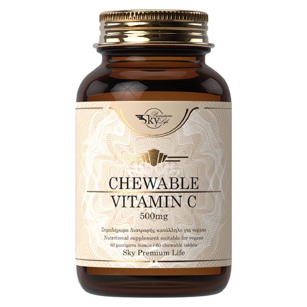 SKY Premium Life Vitamin C Μασώμενη500mg για Δυνατό Ανοσοποιητικό &amp; Αντιοξειδωτική Δράση, 60chew Tabs