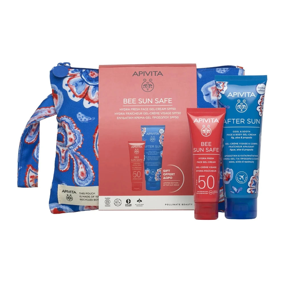 APIVITA Promo Bee Sun Safe Ενυδατική Αντηλιακή Προσώπου Hydra Fresh Face-Gel Cream spf50 & ΔΩΡΟ After Sun 100ml & Νεσεσέρ