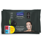 SEPTONA Promo (1+1 Δώρο) Dermasoft Active Charcoal Μαντηλάκια Ντεμακιγιάζ με Ενεργό Άνθρακα, 2x20τεμ
